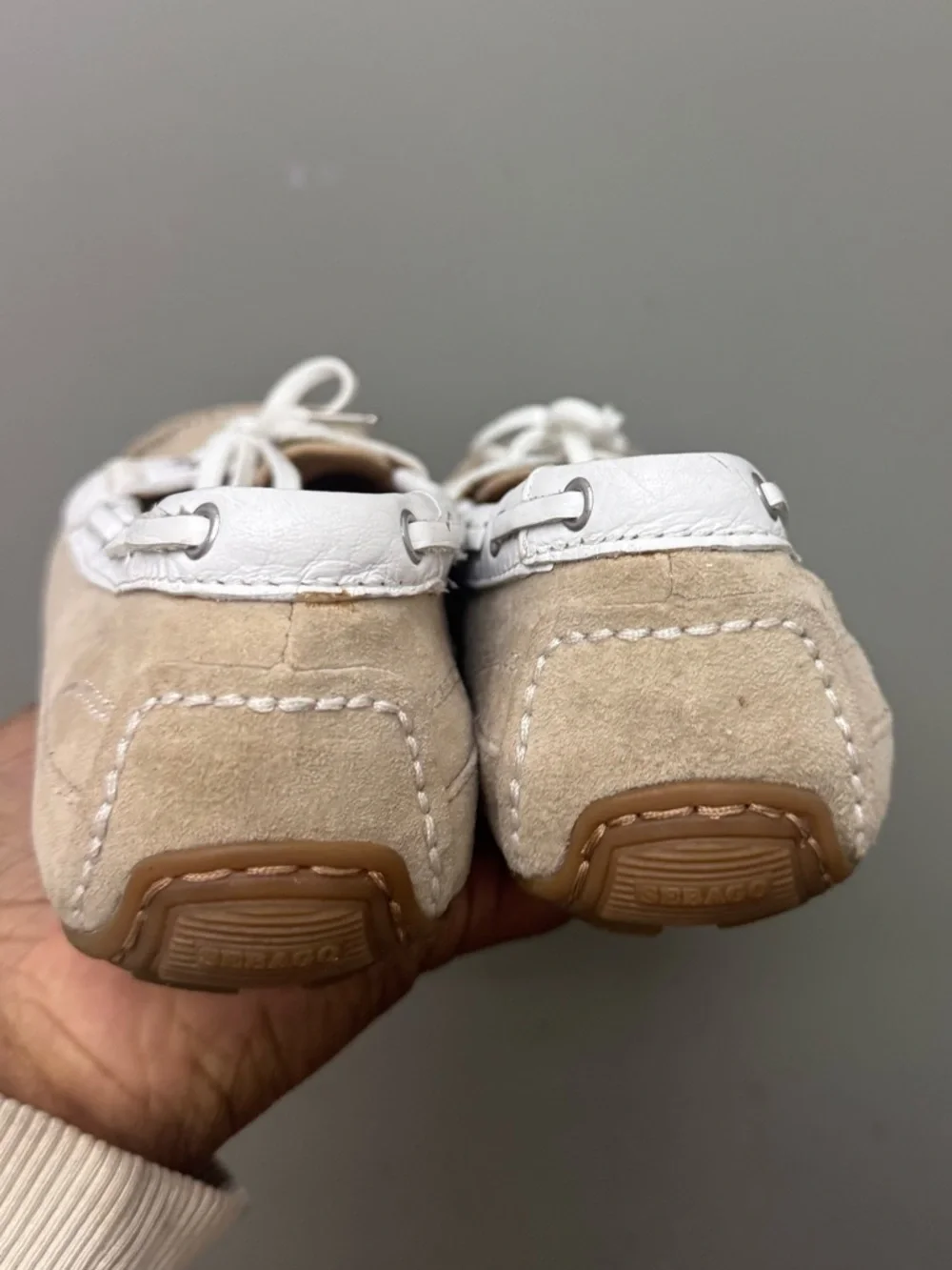 Sebago Bala Taupe and White Suede Boat Shoes Womens Size 6.5 Classic Casual